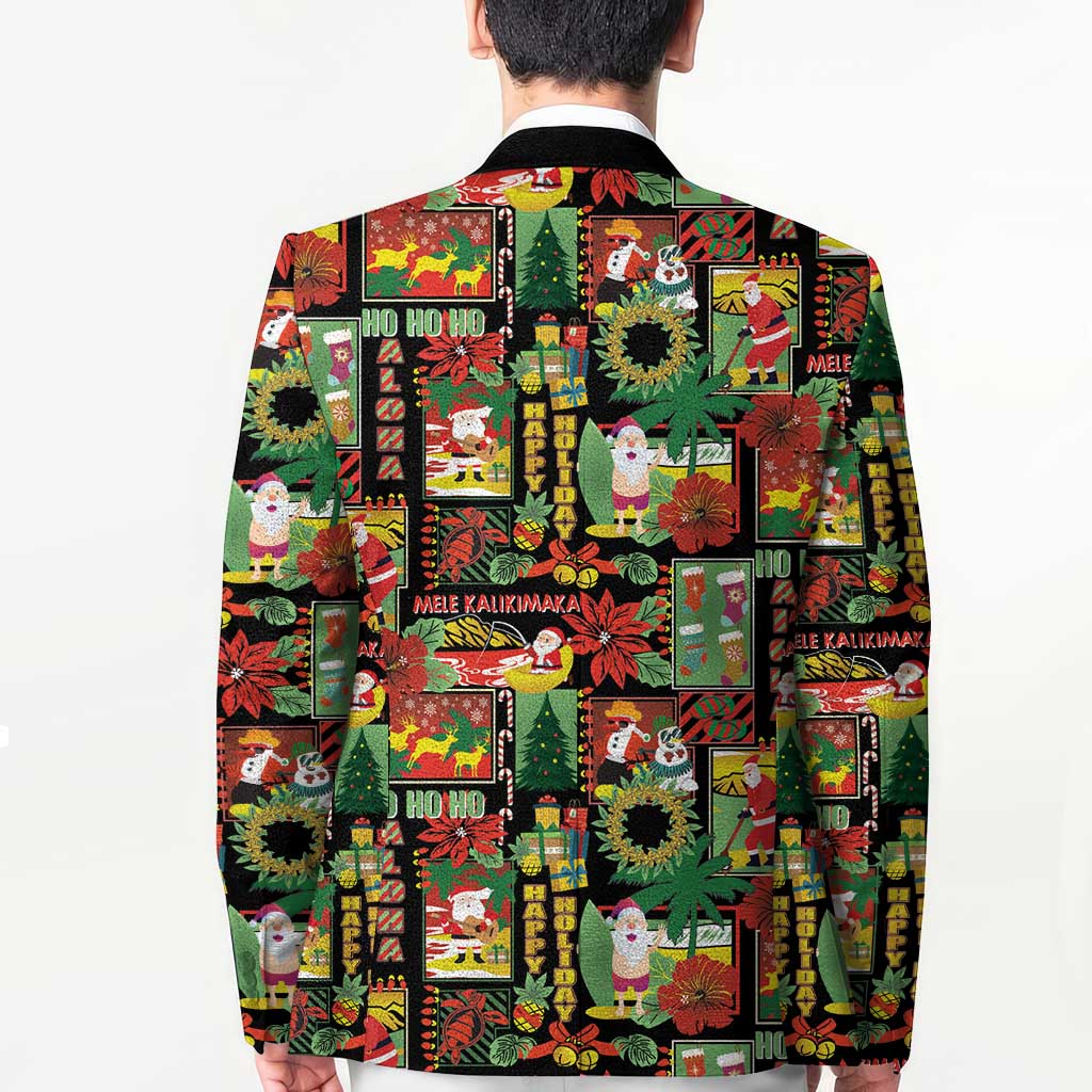 Hawaiian Santa Christmas Pattern Blazer Black Version - Wonder Print Shop