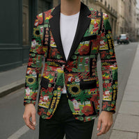 Hawaiian Santa Christmas Pattern Blazer Black Version - Wonder Print Shop