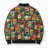 Hawaiian Santa Christmas Pattern Bomber Puffer Jacket Black Version - Wonder Print Shop