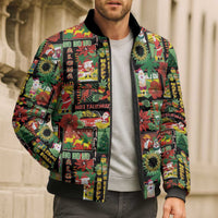 Hawaiian Santa Christmas Pattern Bomber Puffer Jacket Black Version - Wonder Print Shop