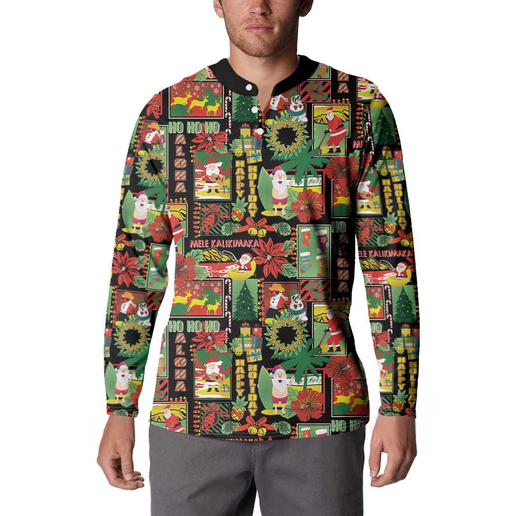 Hawaiian Santa Christmas Pattern Button Sweatshirt Black Version - Wonder Print Shop
