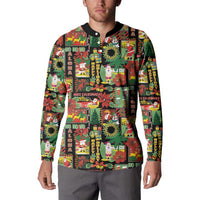 Hawaiian Santa Christmas Pattern Button Sweatshirt Black Version - Wonder Print Shop