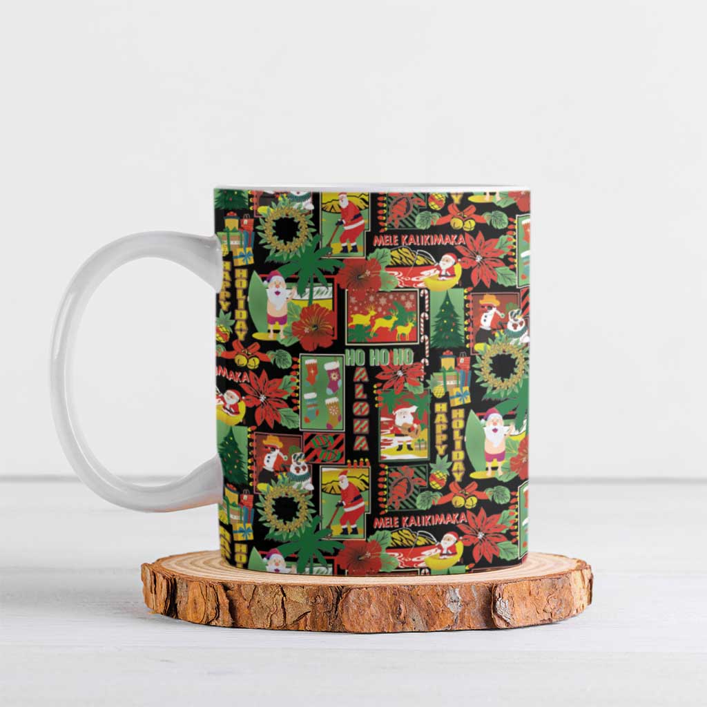Hawaiian Santa Christmas Pattern Ceramic Mug Black Version - Wonder Print Shop