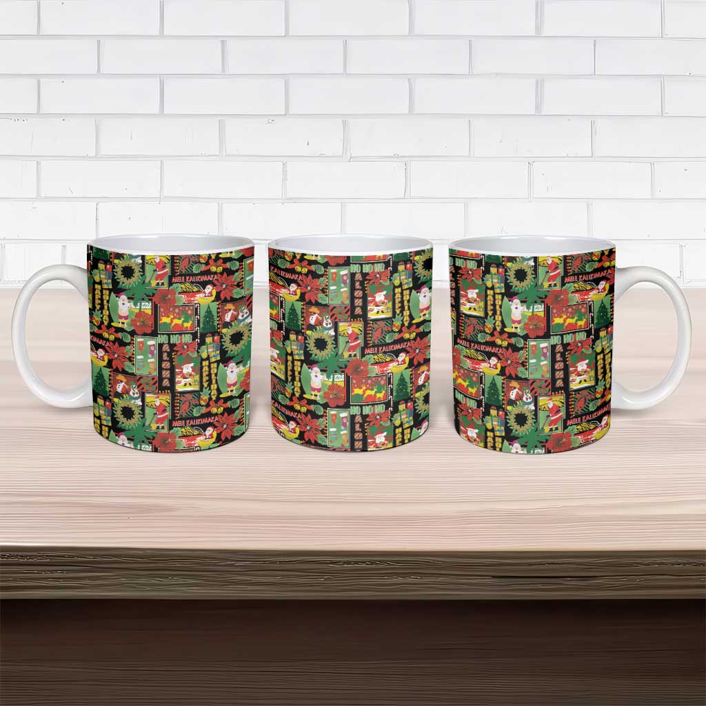 Hawaiian Santa Christmas Pattern Ceramic Mug Black Version - Wonder Print Shop