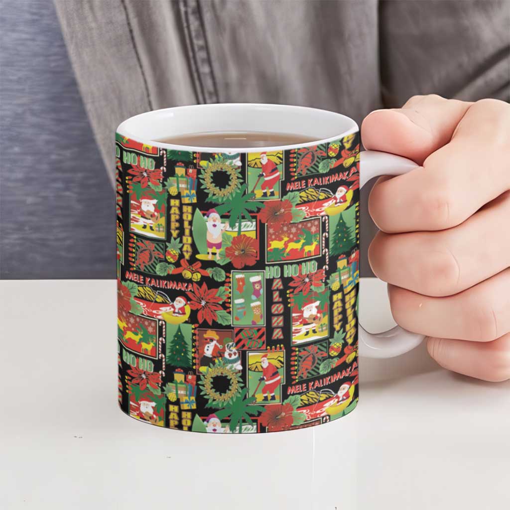 Hawaiian Santa Christmas Pattern Ceramic Mug Black Version - Wonder Print Shop