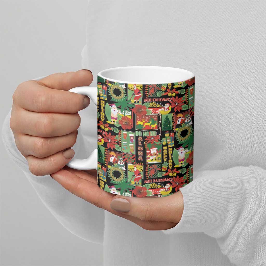 Hawaiian Santa Christmas Pattern Ceramic Mug Black Version - Wonder Print Shop