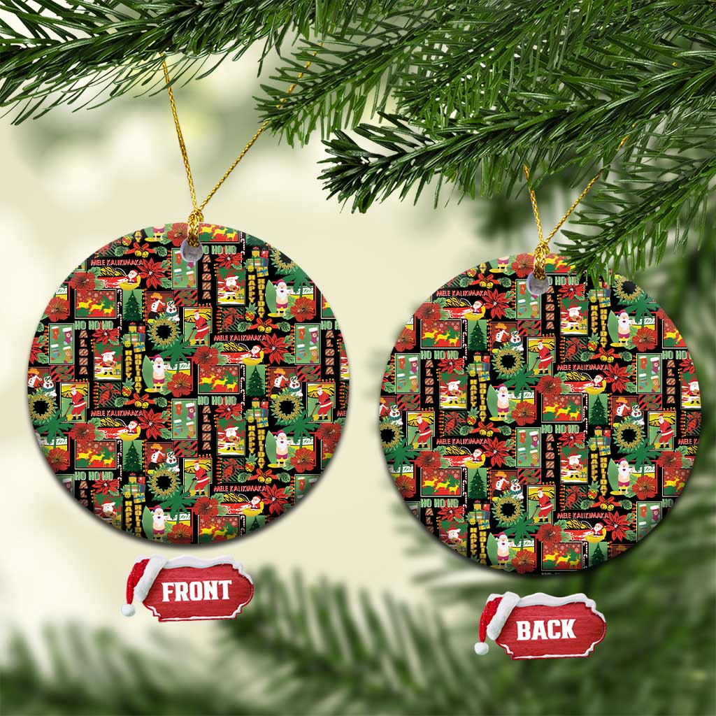 Hawaiian Santa Christmas Pattern Ceramic Ornament Black Version - Wonder Print Shop