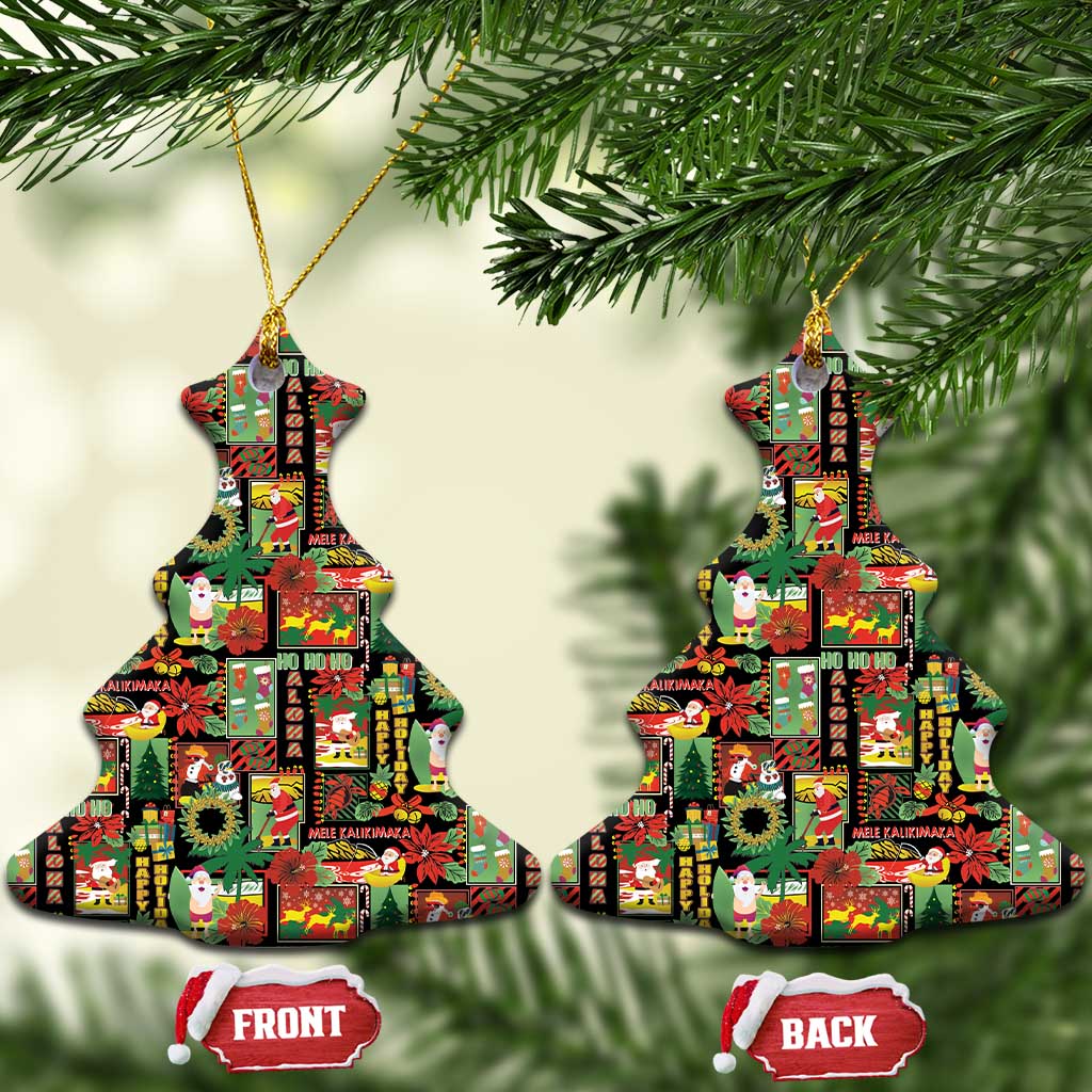 Hawaiian Santa Christmas Pattern Ceramic Ornament Black Version - Wonder Print Shop