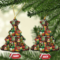 Hawaiian Santa Christmas Pattern Ceramic Ornament Black Version - Wonder Print Shop
