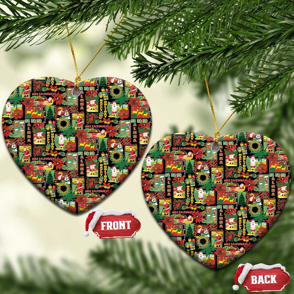 Hawaiian Santa Christmas Pattern Ceramic Ornament Black Version - Wonder Print Shop