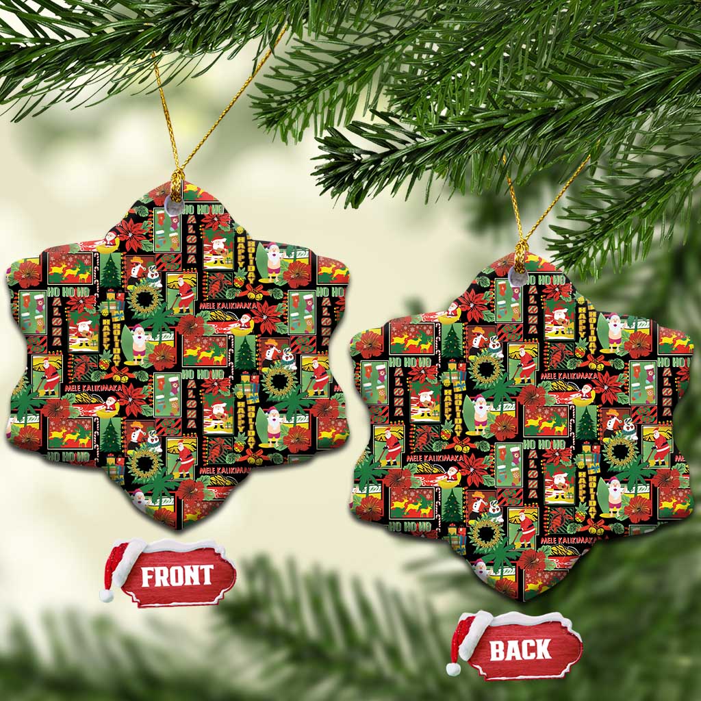 Hawaiian Santa Christmas Pattern Ceramic Ornament Black Version - Wonder Print Shop