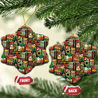 Hawaiian Santa Christmas Pattern Ceramic Ornament Black Version - Wonder Print Shop
