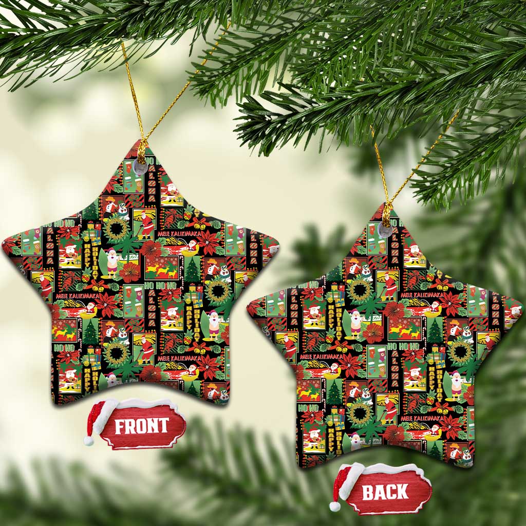 Hawaiian Santa Christmas Pattern Ceramic Ornament Black Version - Wonder Print Shop