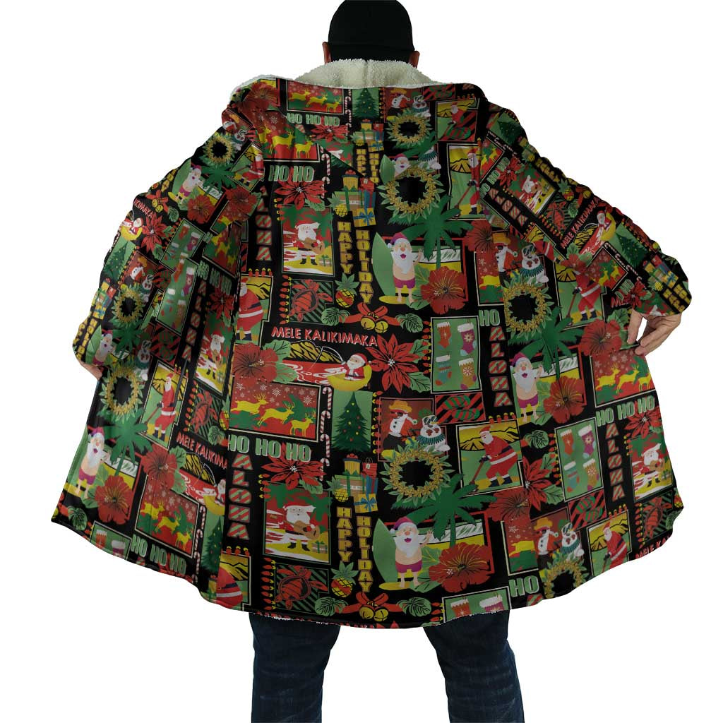 Hawaiian Santa Christmas Pattern Cloak Black Version - Wonder Print Shop