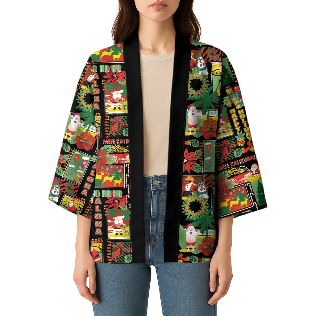 Hawaiian Santa Christmas Pattern Kimono Black Version - Wonder Print Shop