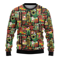 Hawaiian Santa Christmas Pattern Ugly Christmas Sweater Black Version - Wonder Print Shop