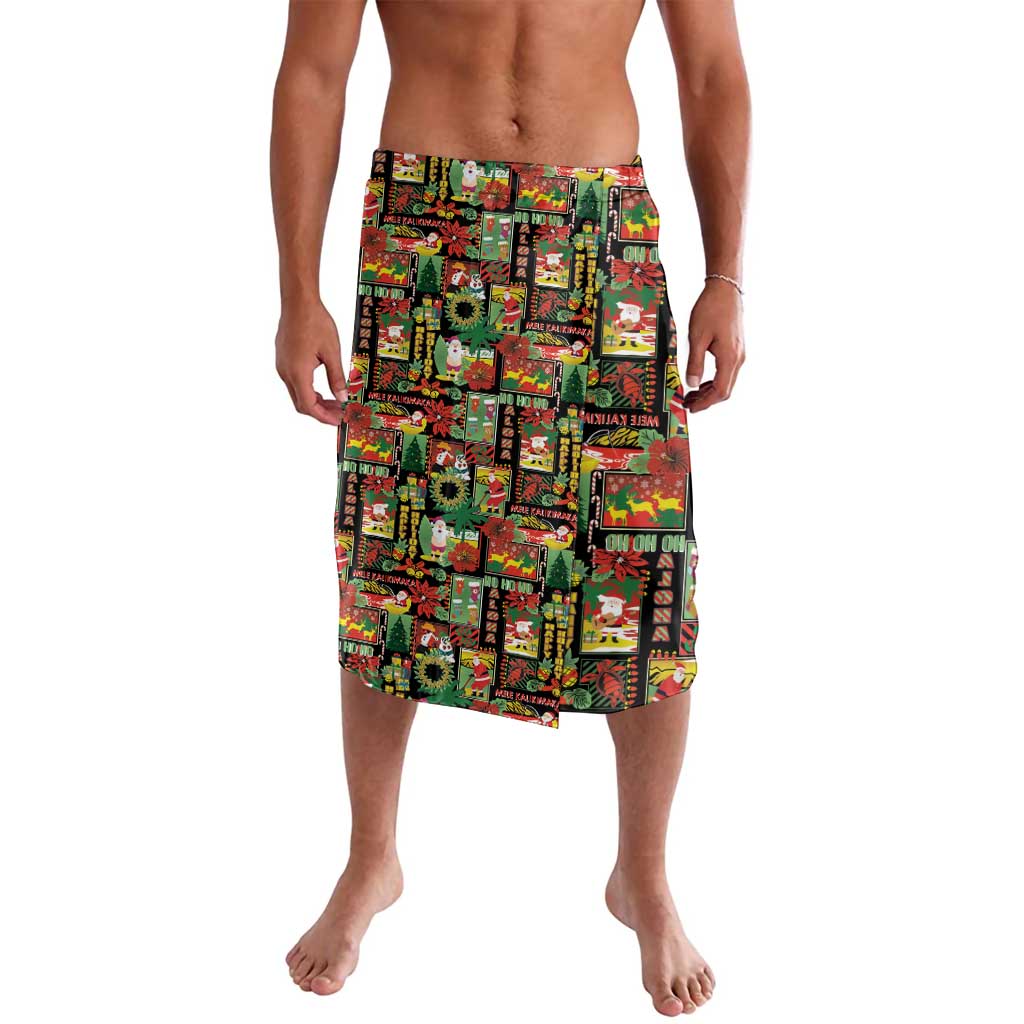Hawaiian Santa Christmas Pattern Lavalava Black Version - Wonder Print Shop