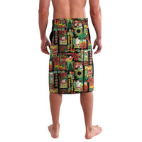 Hawaiian Santa Christmas Pattern Lavalava Black Version - Wonder Print Shop