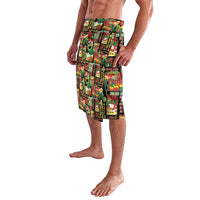 Hawaiian Santa Christmas Pattern Lavalava Black Version - Wonder Print Shop