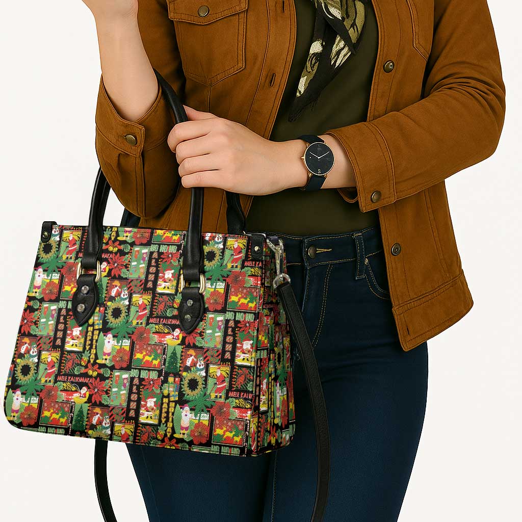 Hawaiian Santa Christmas Pattern Leather Bag Black Version - Wonder Print Shop