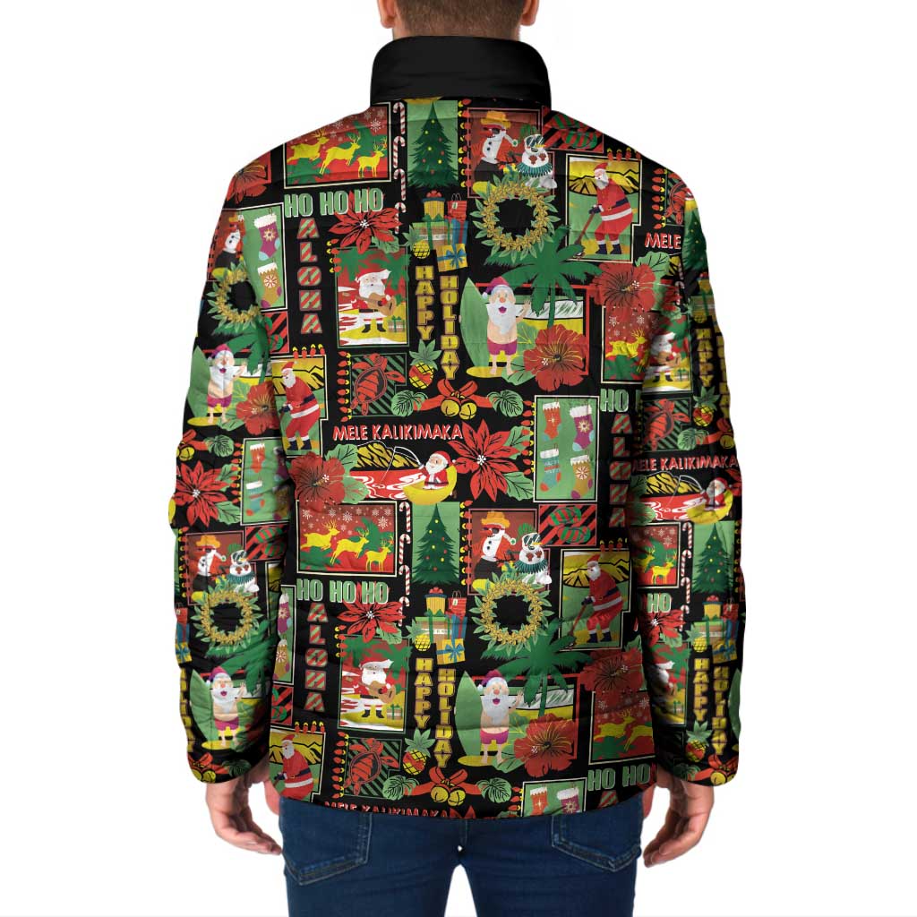 Hawaiian Santa Christmas Pattern Padded Jacket Black Version - Wonder Print Shop