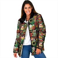 Hawaiian Santa Christmas Pattern Padded Jacket Black Version - Wonder Print Shop