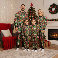Hawaiian Santa Christmas Pattern Christmas Pajama Set Black Version - Wonder Print Shop