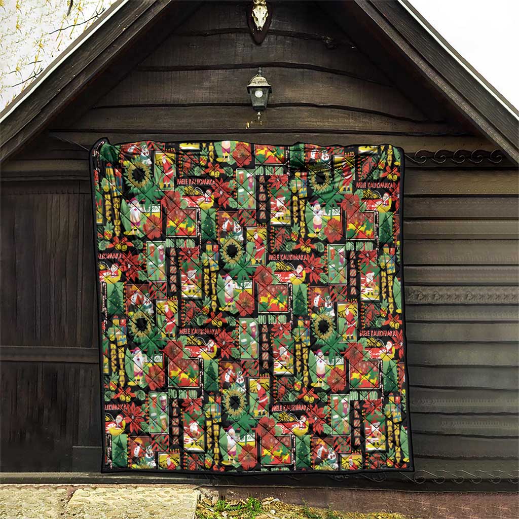 Hawaiian Santa Christmas Pattern Quilt Black Version - Wonder Print Shop