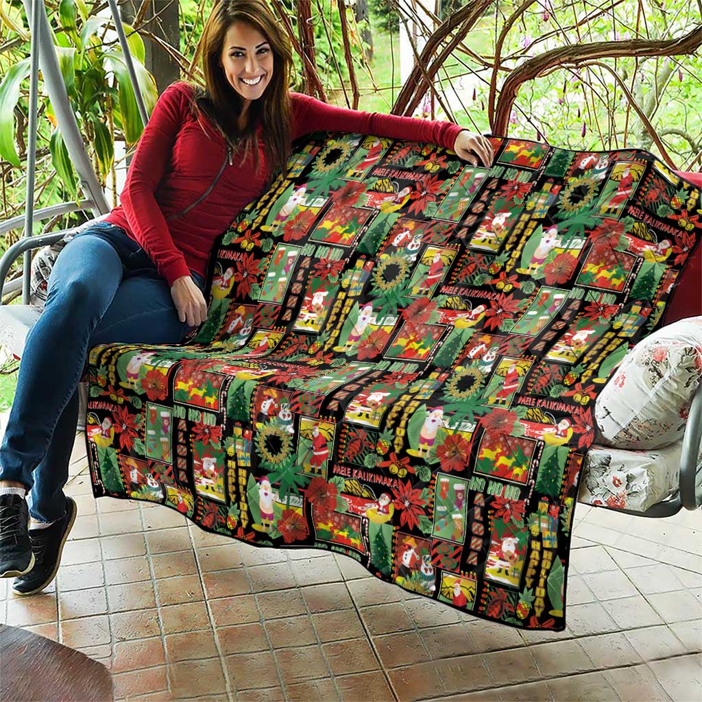 Hawaiian Santa Christmas Pattern Quilt Black Version - Wonder Print Shop