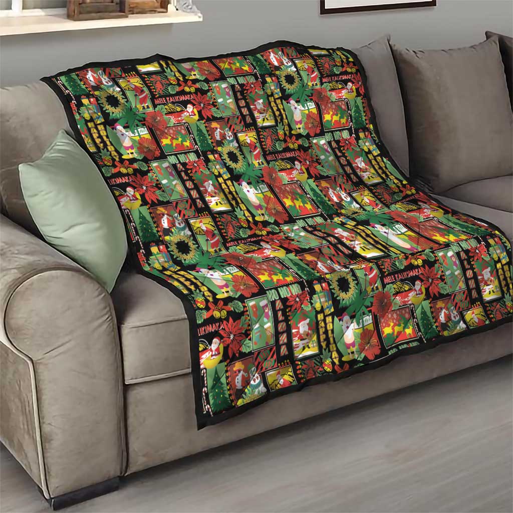 Hawaiian Santa Christmas Pattern Quilt Black Version - Wonder Print Shop