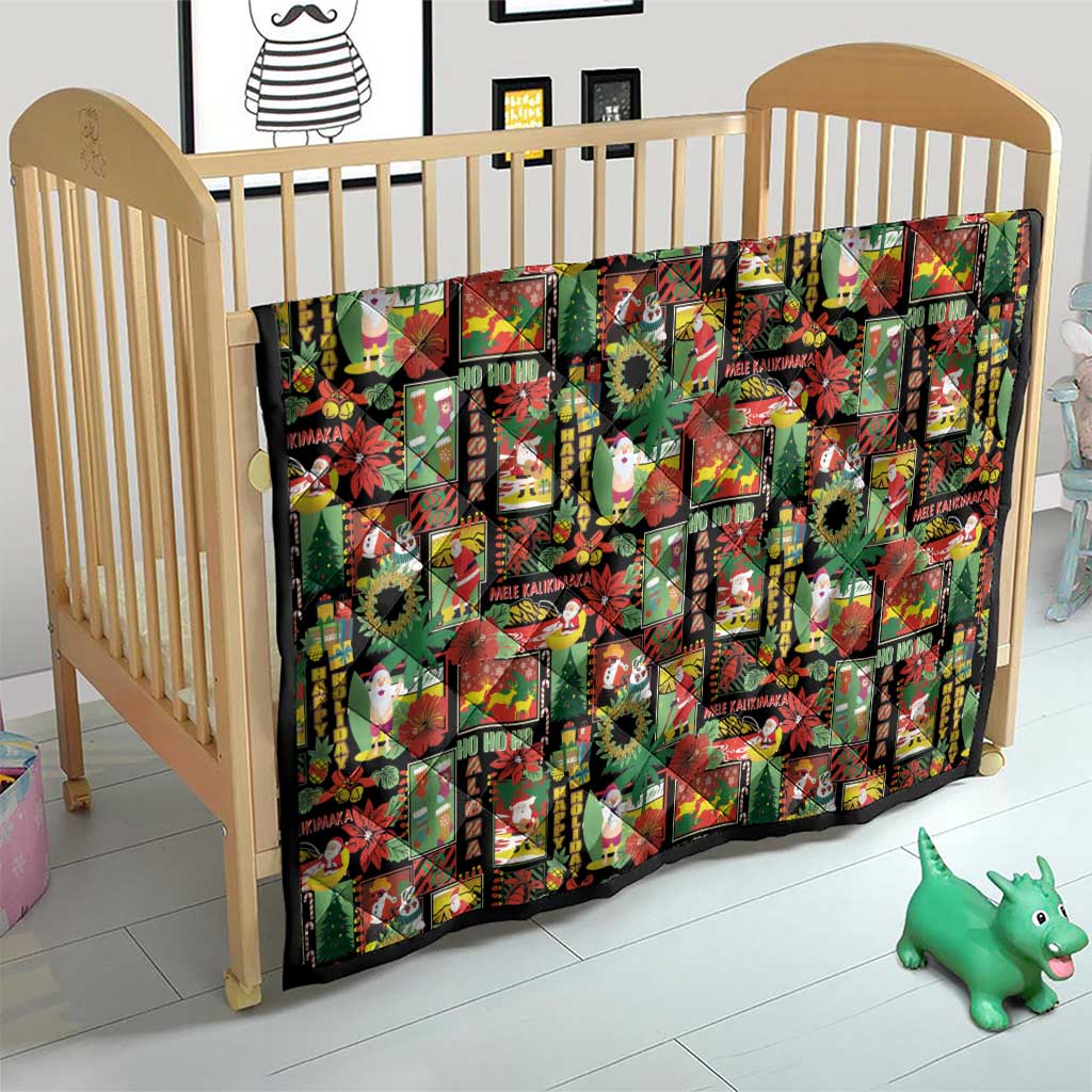 Hawaiian Santa Christmas Pattern Quilt Black Version - Wonder Print Shop
