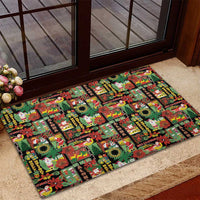 Hawaiian Santa Christmas Pattern Rubber Doormat Black Version - Wonder Print Shop