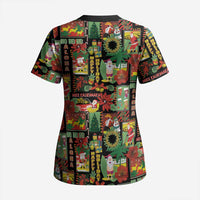 Hawaiian Santa Christmas Pattern Scrub Top Black Version - Wonder Print Shop