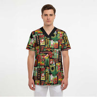 Hawaiian Santa Christmas Pattern Scrub Top Black Version - Wonder Print Shop