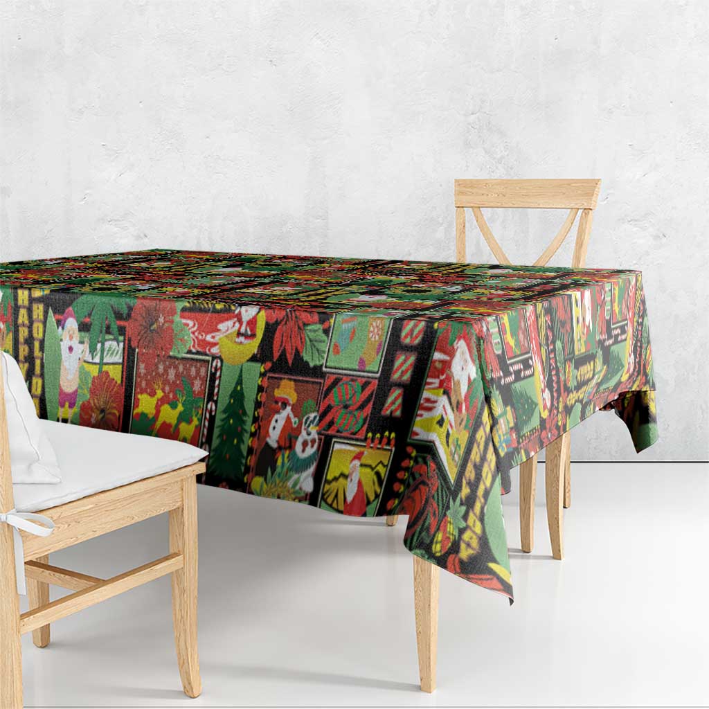 Hawaiian Santa Christmas Pattern Tablecloth Black Version - Wonder Print Shop