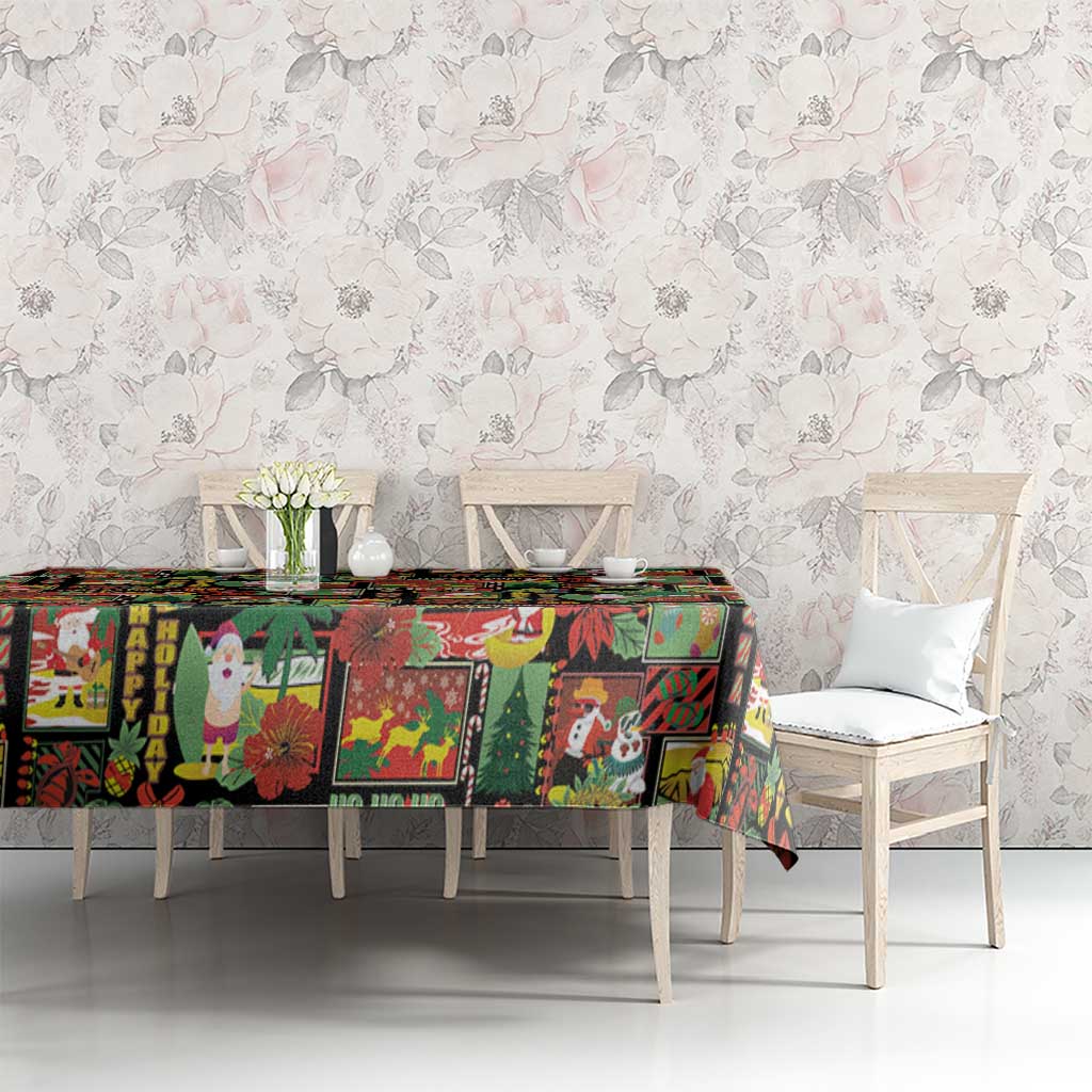 Hawaiian Santa Christmas Pattern Tablecloth Black Version - Wonder Print Shop