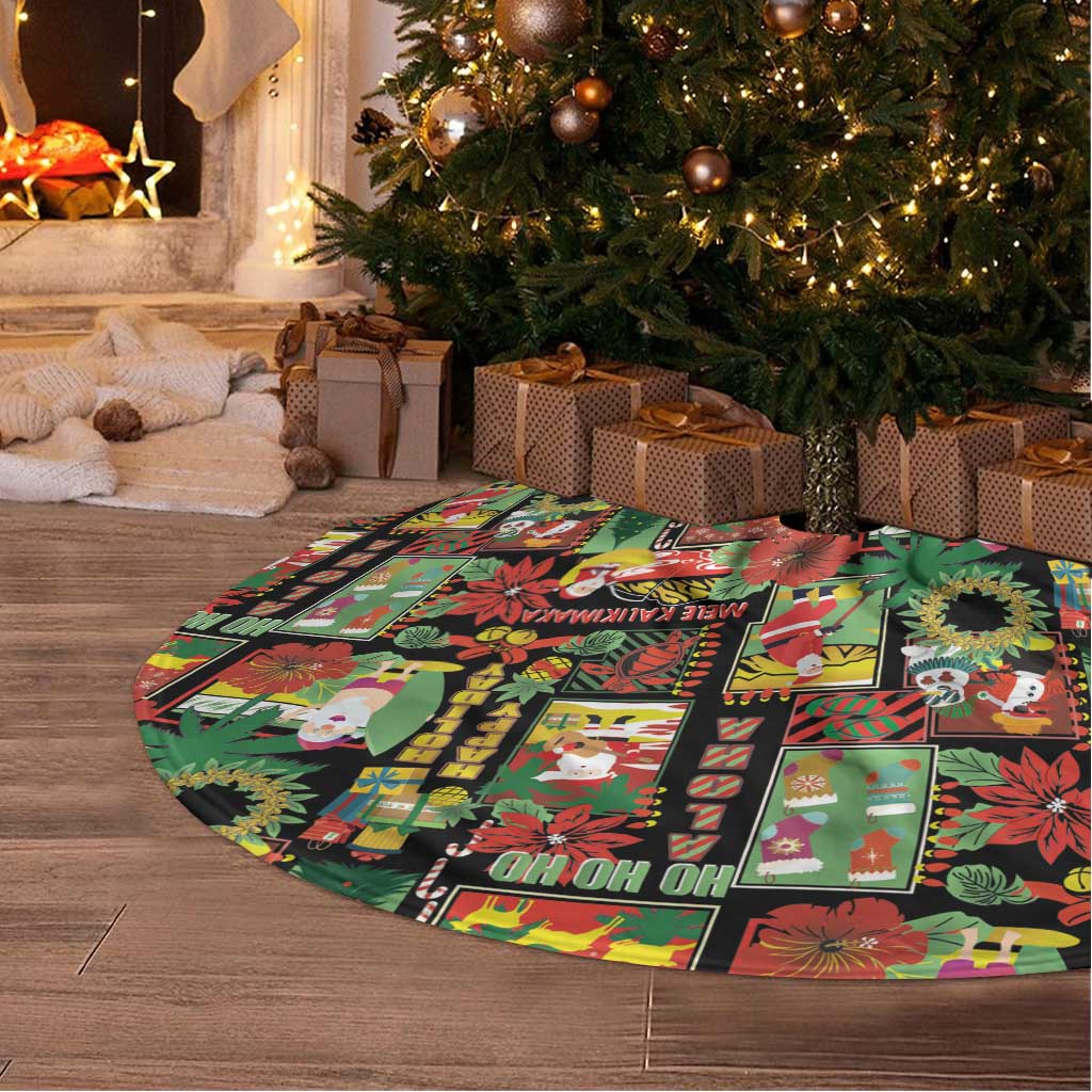 Hawaiian Santa Christmas Pattern Tree Skirt Black Version - Wonder Print Shop