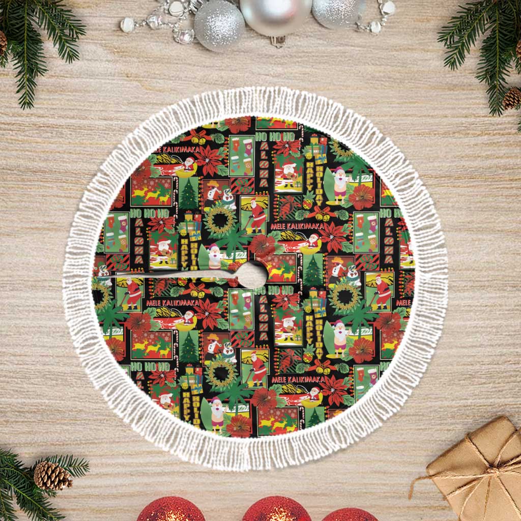 Hawaiian Santa Christmas Pattern Tree Skirt Black Version - Wonder Print Shop