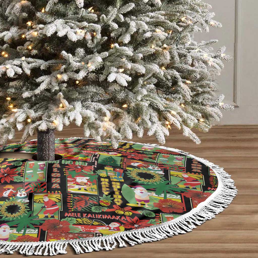 Hawaiian Santa Christmas Pattern Tree Skirt Black Version - Wonder Print Shop