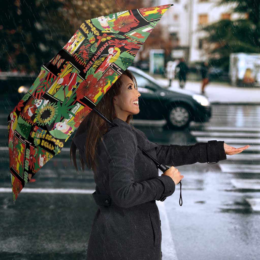 Hawaiian Santa Christmas Pattern Umbrella Black Version - Wonder Print Shop