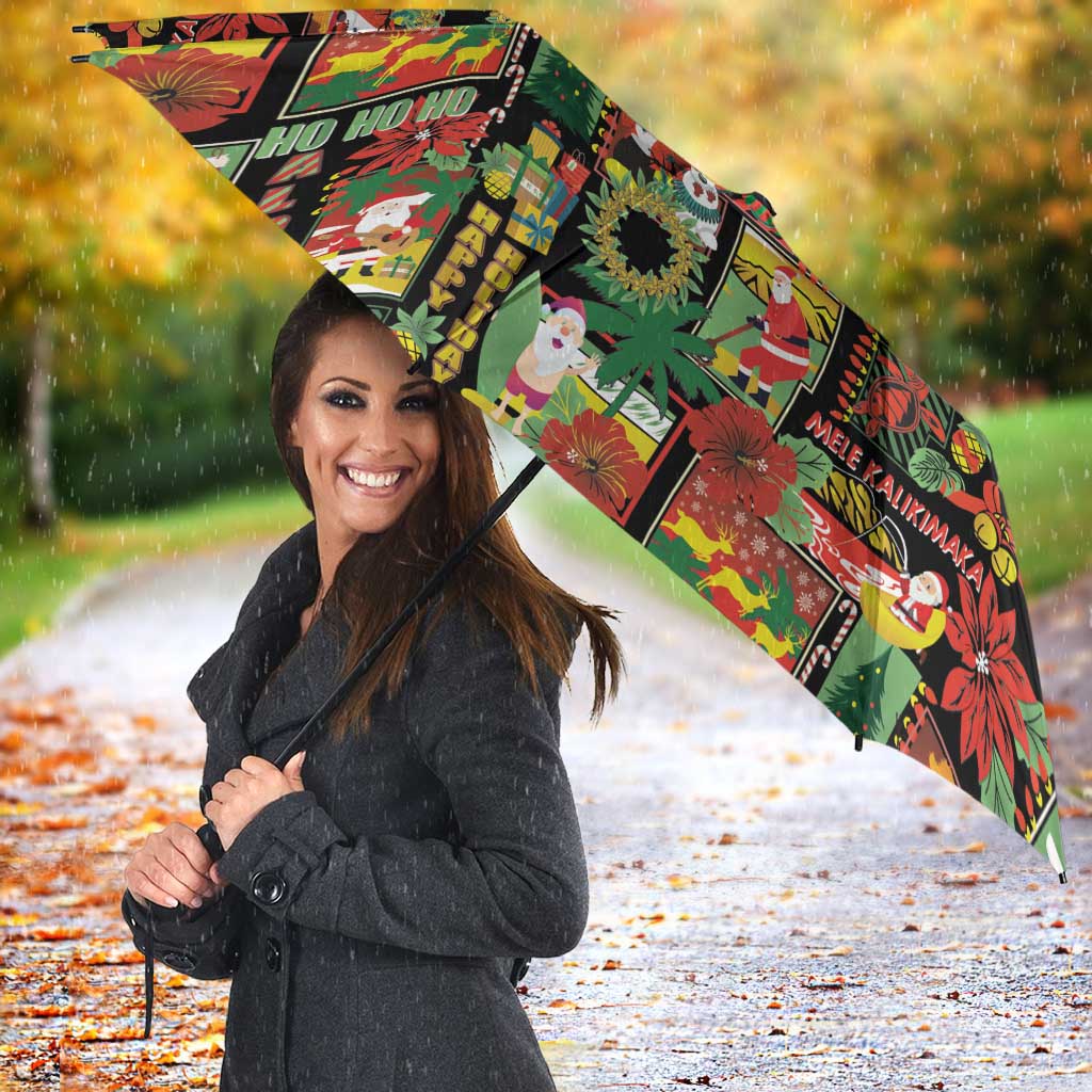 Hawaiian Santa Christmas Pattern Umbrella Black Version - Wonder Print Shop