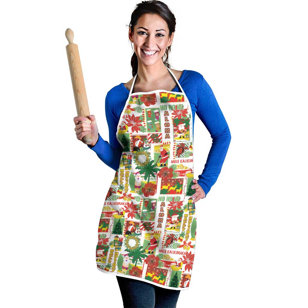 Hawaiian Santa Christmas Pattern Apron White Version - Wonder Print Shop
