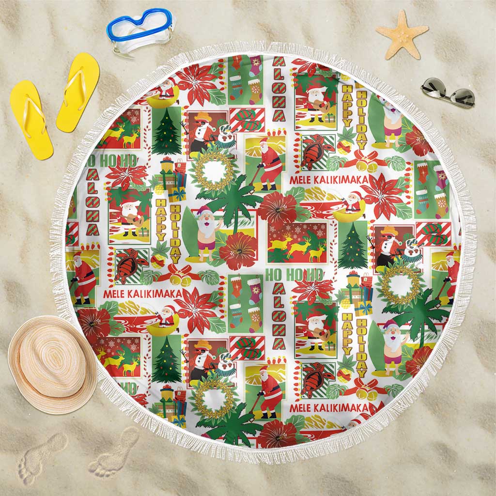 Hawaiian Santa Christmas Pattern Beach Blanket White Version - Wonder Print Shop