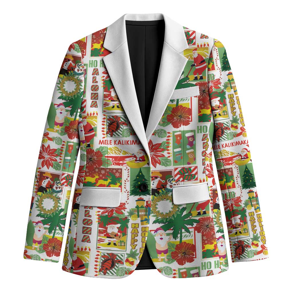 Hawaiian Santa Christmas Pattern Blazer White Version - Wonder Print Shop