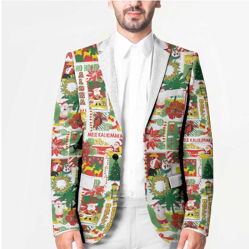 Hawaiian Santa Christmas Pattern Blazer White Version - Wonder Print Shop