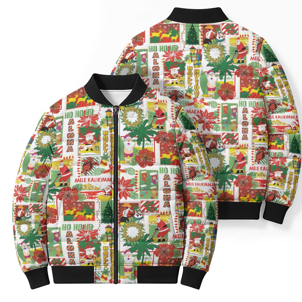 Hawaiian Santa Christmas Pattern Bomber Puffer Jacket White Version - Wonder Print Shop