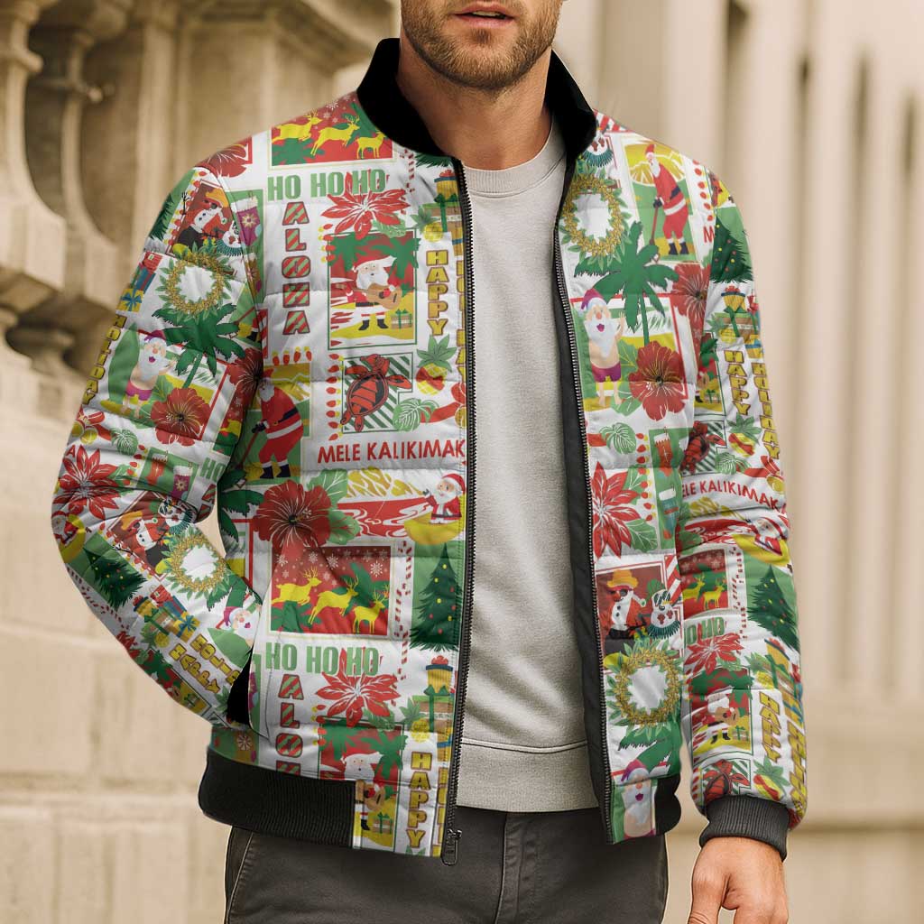 Hawaiian Santa Christmas Pattern Bomber Puffer Jacket White Version - Wonder Print Shop