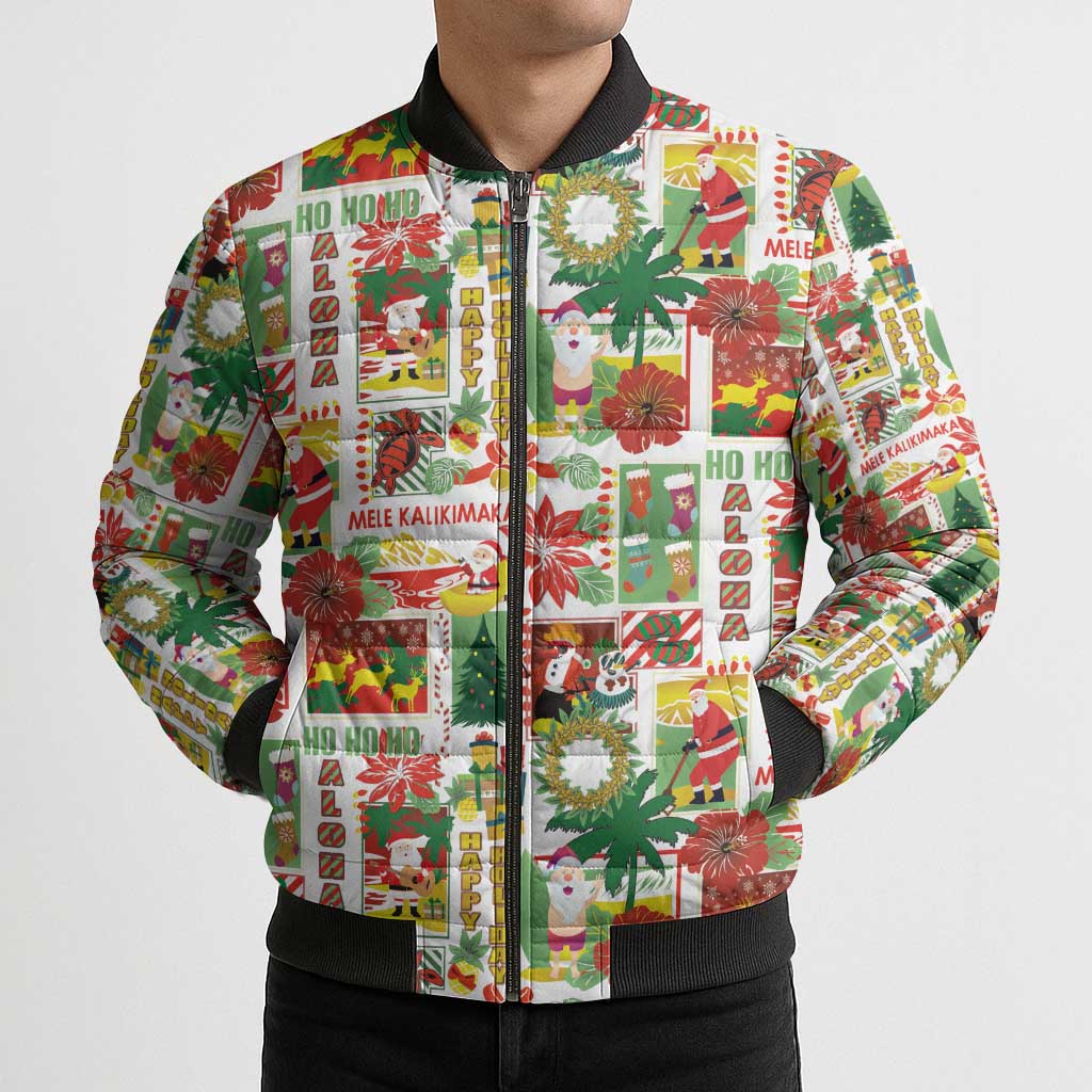 Hawaiian Santa Christmas Pattern Bomber Puffer Jacket White Version - Wonder Print Shop