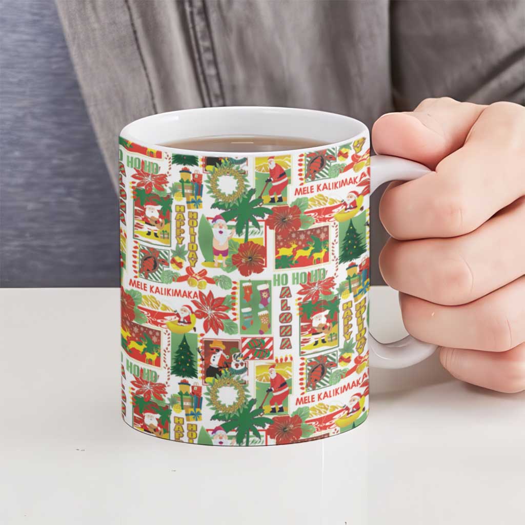 Hawaiian Santa Christmas Pattern Ceramic Mug White Version - Wonder Print Shop