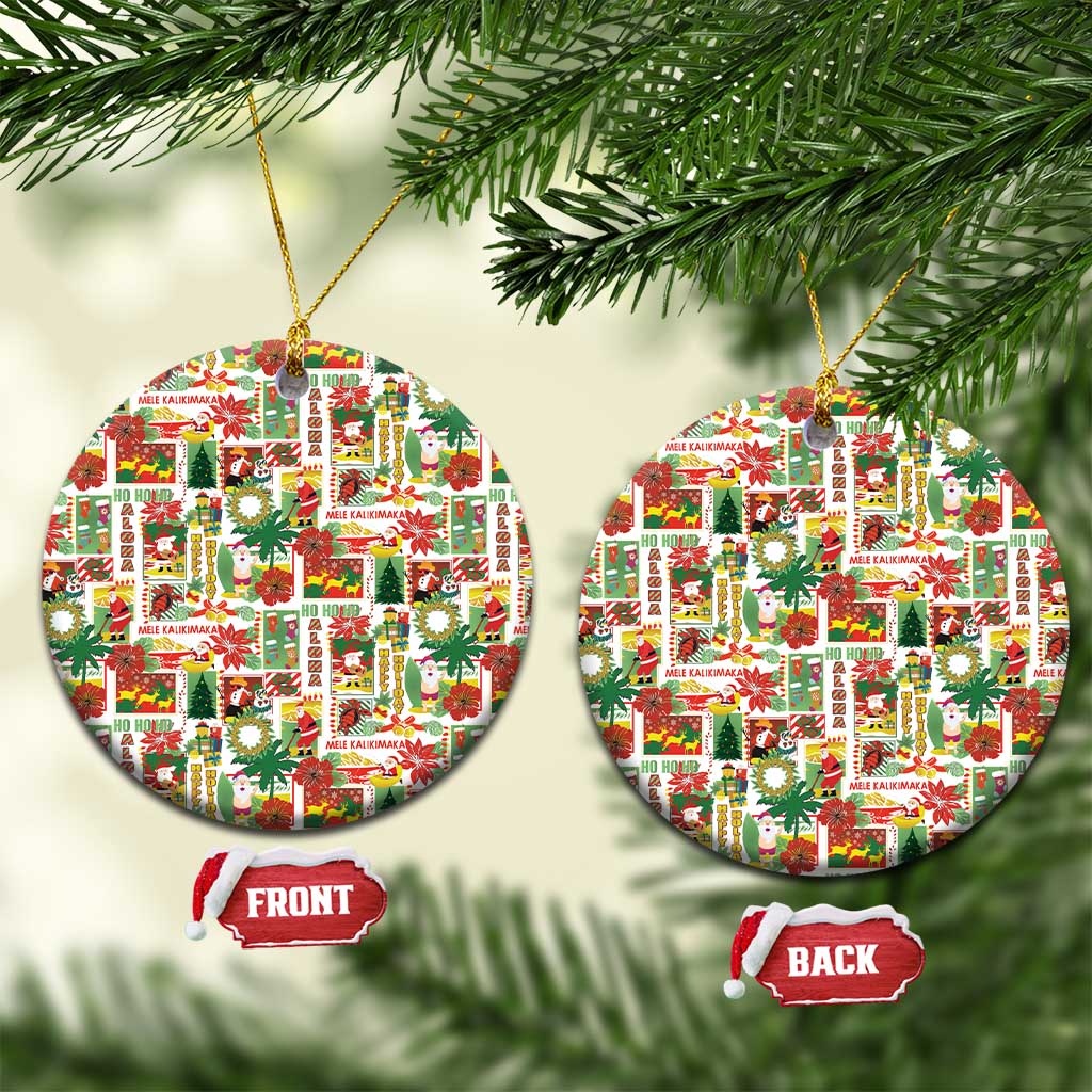Hawaiian Santa Christmas Pattern Ceramic Ornament White Version - Wonder Print Shop